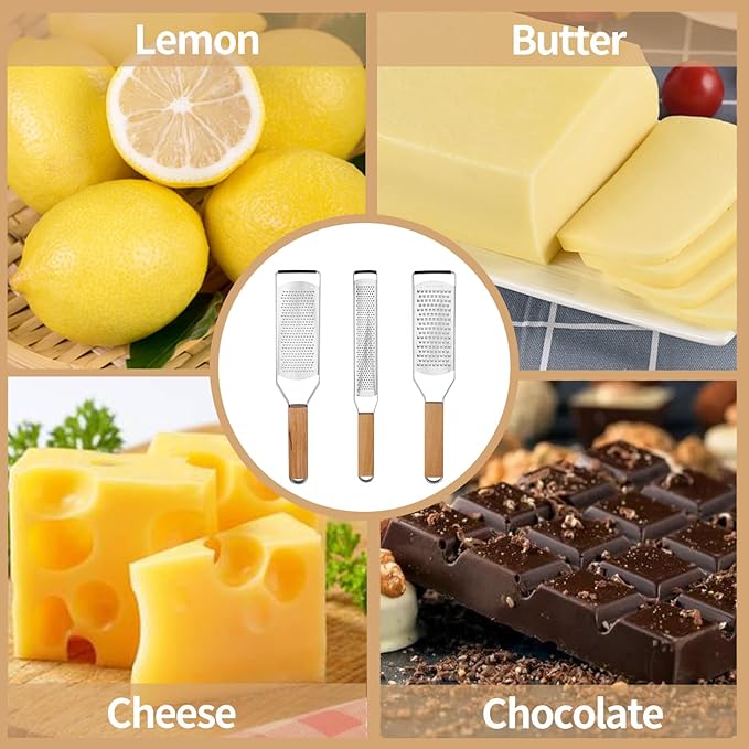 Professional Cheese Graters for Kitchen Stainless Steel Handheld,Durable Rust-Proof Metal Lemon Zester Grater With Wood Handle for Cheese,Chocolate,Spices,Kitchen Gadgets (Square Hole)