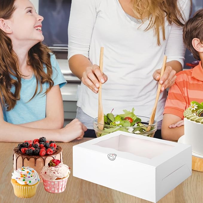 JCD 16 Pcs Cake and Cupcake Combo Bento Boxes with Clear Lid and 8 Cupcake Holes for Vanlentine Wedding Birthday Party Bakery Baking Supplies (1+8/16Pcs)
