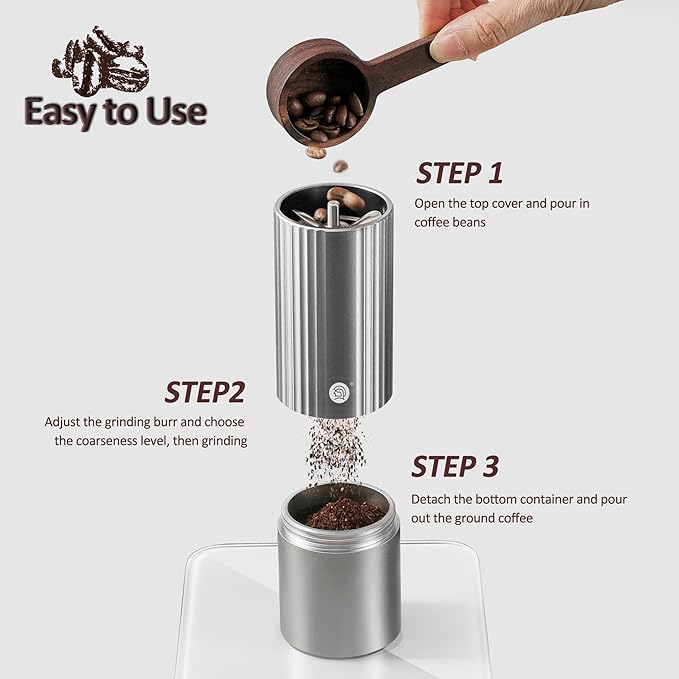 Z3 /Z3pro Coffee Bean Grinder, Hand Grinder with 6-Core CNC Stainless Steel Conical Burr,Double Bearing Positioning for Espresso,Pour Over,FrenchPress,Moka,Americano (Gray, Z3PRO)