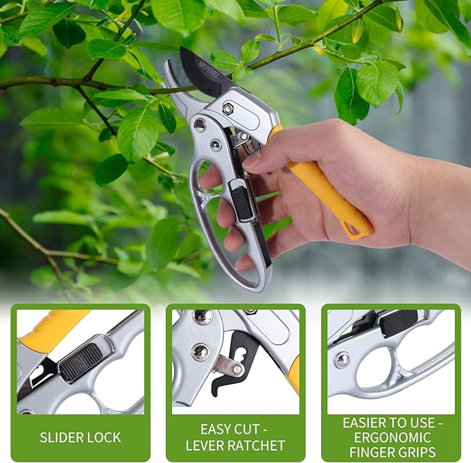 Ultra Sharp Germany Steel Pruning Shears - Cuts 3X Easier, Ergonomic Design - Weak Hand Arthritis Snips, Effortlessly 1-Inch Cut Capacity Heavy Duty Garden Scissors, Sharp Garden Clippers