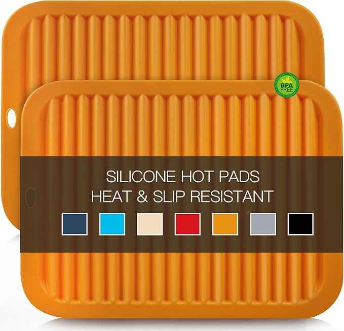 Silicone Trivets for Hot Pots and Pans, 9 * 12" Orange Silicone Hot Pads Pot Holders for Kitchen, 2 Pack Trivet Mat for Hot Dishes, Hot Pot Mats Hot Plates for Table Hot Dishes, Jar Opener