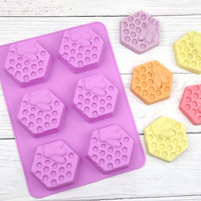 3 Pcs Honeycomb Soap Molds-Honeybee Silicone Molds for Soap,3D Bee Soap Molds for Homemade Soap Bath Bombs Shower Steamer Lotion Bars Chocolate Candy