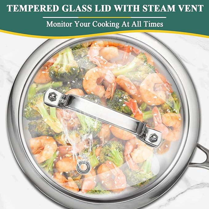 DELARLO Stainless Steel Small Brushed Saucepan With Lid, Induction Cooking Sauce Pot Pans, 18/8 Tri-Ply Heavy Bottom Saucier Cookware, Dishwasher Safe & Oven Safe(2 Quart)