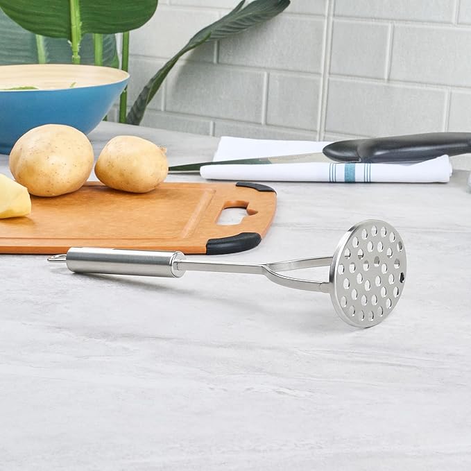 Restaurantware-German Standard Round-Faced Mashers With Ergonomic Handle, 6 Heavy-Duty Potato Mashers - Dishwashable, Durable, Stainless Steel Food Masher, For Avocado, Beans, Sweet Potatoes
