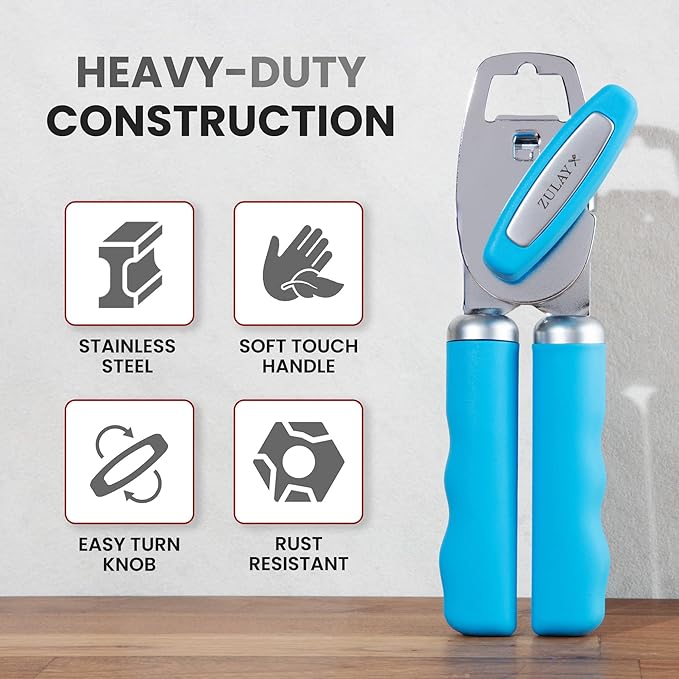 Zulay Kitchen Manual Can Opener with Bottle Opener with Turn Knob