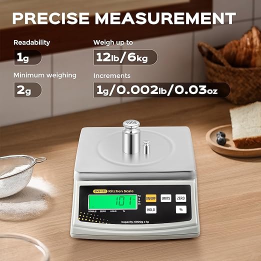 Bonvoisin Digital Food Scale 12lb x 0.002lb Kitchen Scale Weight Ounces and Grams Percentage Weighing Baking Scale for Cooking, Baking, Candle Soap Making, with Stainless Steel Platter