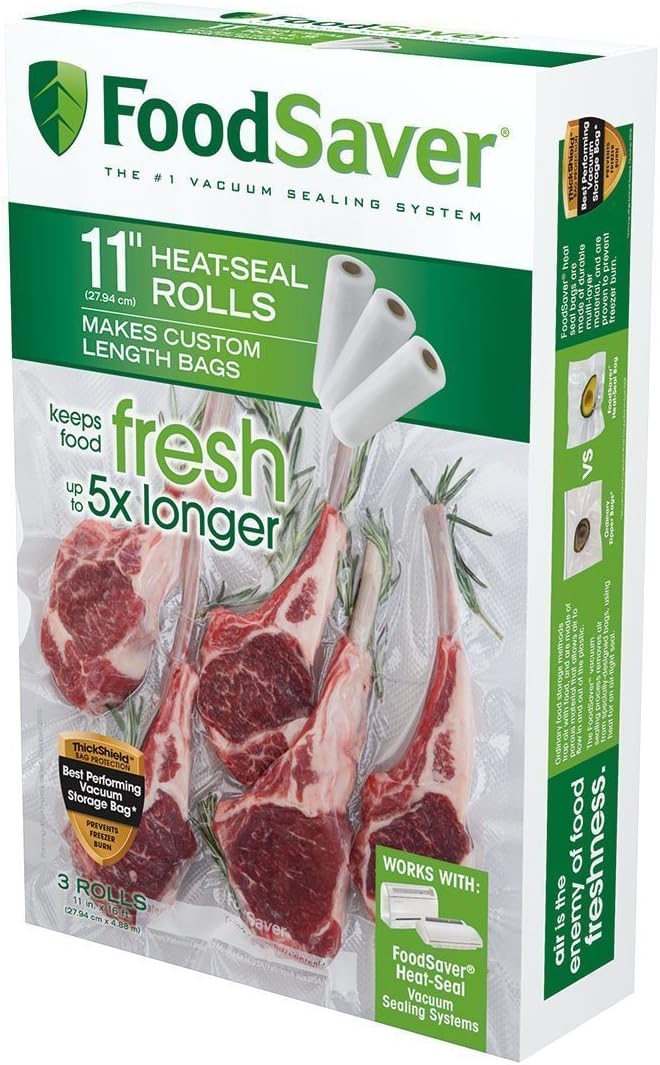FoodSaver Custom Fit Vacuum Sealer Bags, Airtight Food Storage and Sous Vide Rolls, BPA-Free, 11 x 16' (Pack of 3)