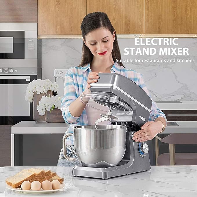 VIVOHOME 7.5 Quart Stand Mixer, 660W 6-Speed Tilt-Head Kitchen Electric Food Mixer with Beater, Dough Hook, Wire Whip, and Egg Separator, Iron Gray
