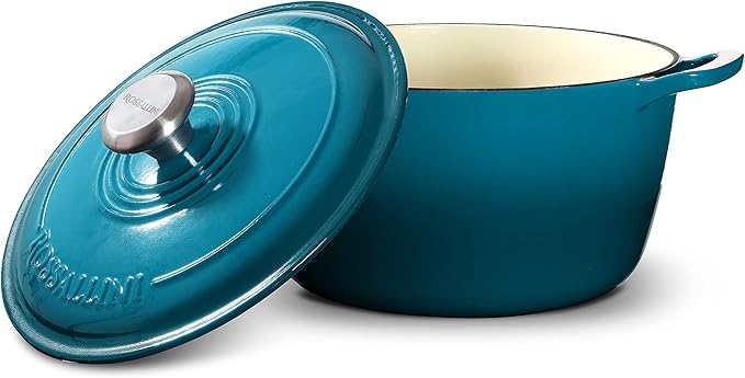 Signature Enameled Cast Iron Dutch Oven, Non-Stick Serving Pot with Tight Fitting Lid for Perfect Roasting, Baking, Sauteing, and Bread Making | 4.5Q (4.2L) - Ocean Blue