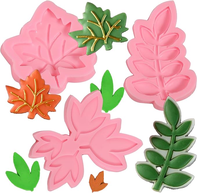 3 Pcs Maple Leaf Silicone Molds, Fern Leaf Chocolate Fondant Molds for Wedding Cake Decorations, Candy, Cookies, Dough, Resin Crafts, Plaster, Modeling Clay, Reusable Kitchen Baking Supplies