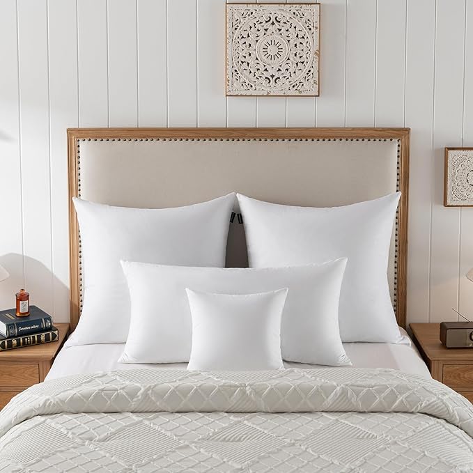 26x26 Euro Throw Pillow Inserts-Down Feather Pillow Inserts-Cotton Fabric-Set of 2-White.