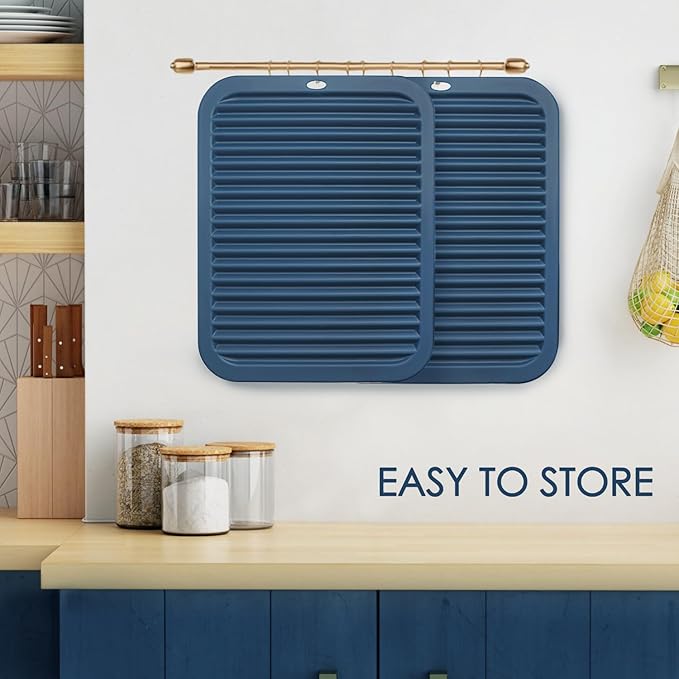 Silicone Mats for Kitchen Counter, 9x12'' Trivets for Hot Pots and Pans, Navy Blue Silicone Trivets for Hot Dishes, Protect Table Quartz Countertops, Indigo