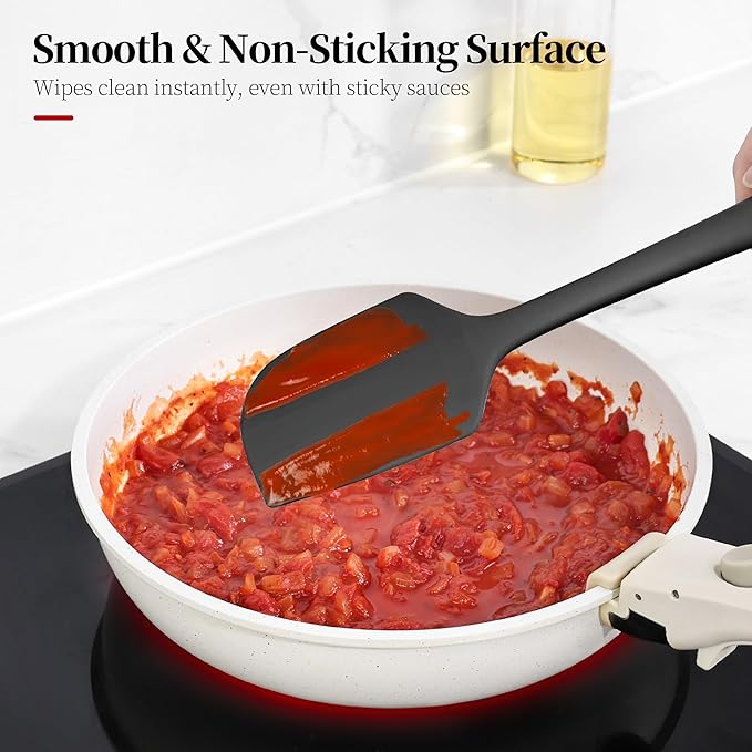 600ºF Heat Resistant Spatulas, High Heat Food Safe Semless Kitchen Silicone Scraper Set for Cooking Baking Mixing Scraping Stirring Nonstick Cookware Pan Bowl (3Pcs,Black)