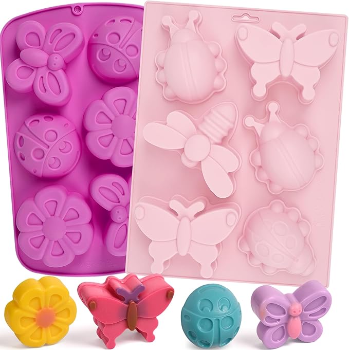 Sakolla Insect Silicone Molds Soap 2pcs 6-Cavity Dragonfly Butterfly Ladybug Shape Silicone Molds for Soap Making DIY Baking Mold for Lotion Bars, Chocolate, Candy, Muffin, Biscuit, Cookie Pans