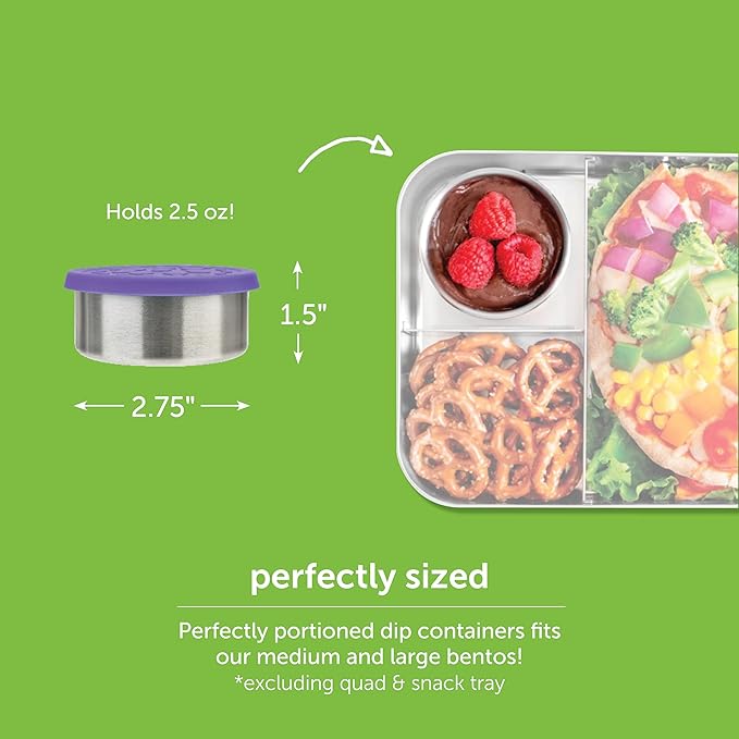 LunchBots 2.5 oz Stainless Steel Dressing Container for Condiments, Dips, Snacks, Dipping Sauce Cups with Silicone Lid, Fits in Lunch Bags and Bento Boxes - Set of 2 (Purple)