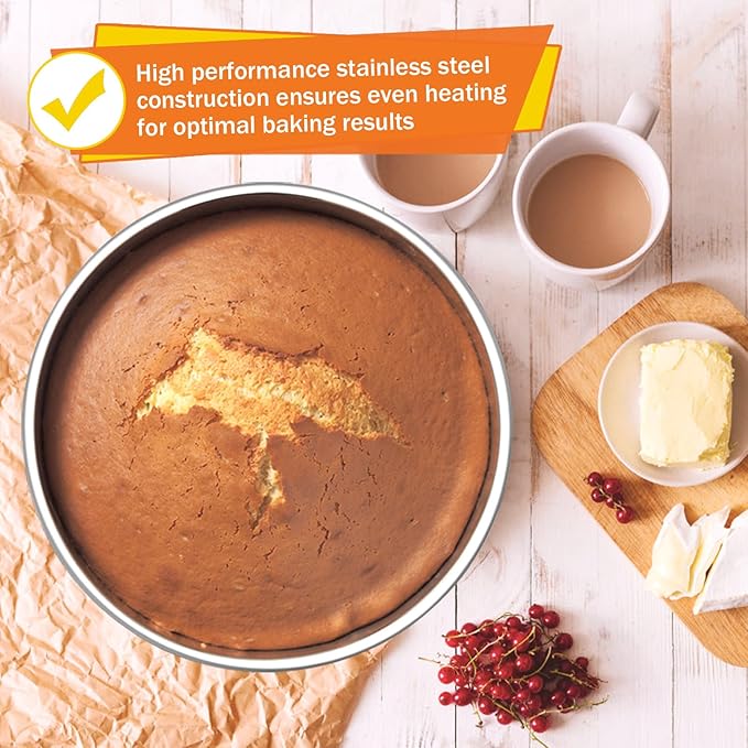 P&P CHEF 8 Inch Round Cake Pan Set of 3, Stainless Steel Round Baking Layer Pans Bakeware for Layer Birthday Cake, Fit Oven/Pots/Pressure Cooker, Leakproof & Dishwasher Safe, Silver