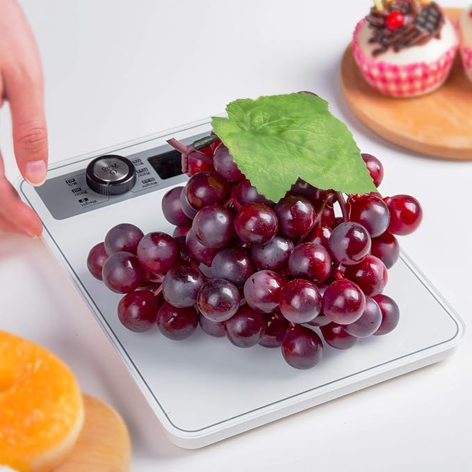 Digital Food Scale, Kitchen Scale for Cooking, Baking, and Weight Loss, 1g/0.03oz Precise Graduation, Tempered Glass （White）