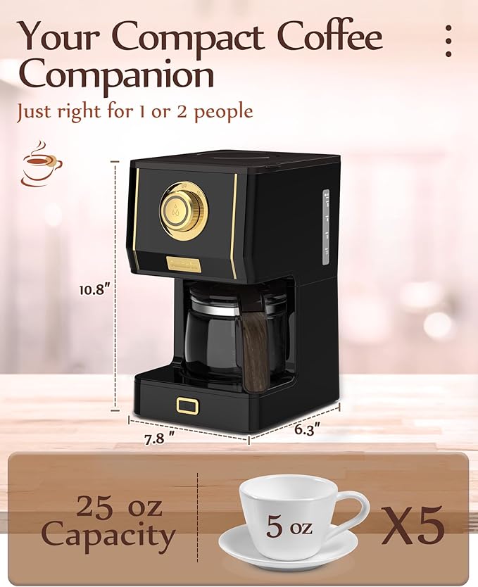 Amaste Coffee Maker, 25 Oz Drip Retro Style Coffee Machine with Glass Coffee Pot with Reusable Coffee Filter & Three Brewing Modes, 30minute-Warm-Keeping, CM 1003AE-Black