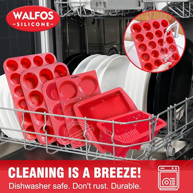 Walfos Mini Silicone Muffin Pan - 24 Cups, BPA Free and Dishwasher Safe, Non-stick Silicone Cupcake Baking Pan, Great for Making Muffin Cakes, Tart, Bread