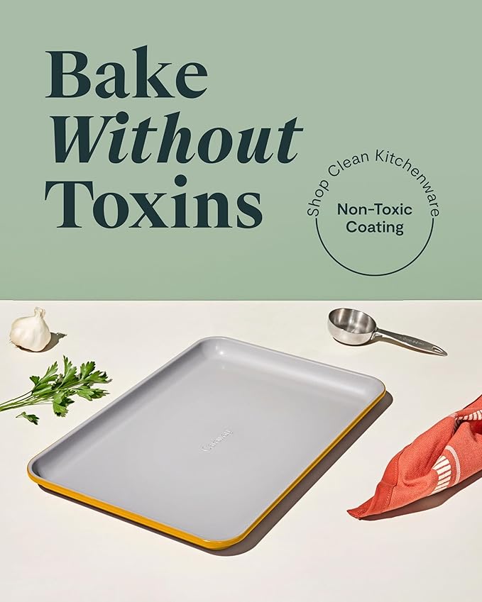 Caraway Non-Stick Ceramic Baking Sheet - Naturally Slick Ceramic Coating - Non-Toxic, PTFE & PFOA Free - Perfect for Baking, Roasting, and More - Medium (15" x 10") - Marigold