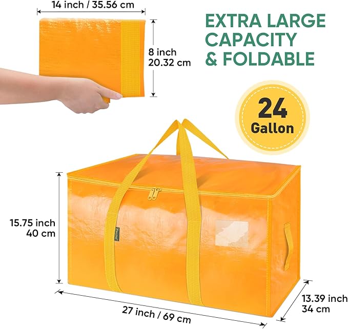 BALEINE 6-Pack Oversized Moving Bags with Reinforced Handles, Heavy-Duty Storage Tote for Clothes, Moving Supplies (Light Yellow, 6-Pack)