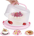 Cake Carrier with Lid and Handle, Cake Container Cupcake Holder for 10 inch Cake with 2 Handles Cupcake Carriers - Cover Two Sided Base for Transport Storage Pies Nuts, Pink Round Cake Stand