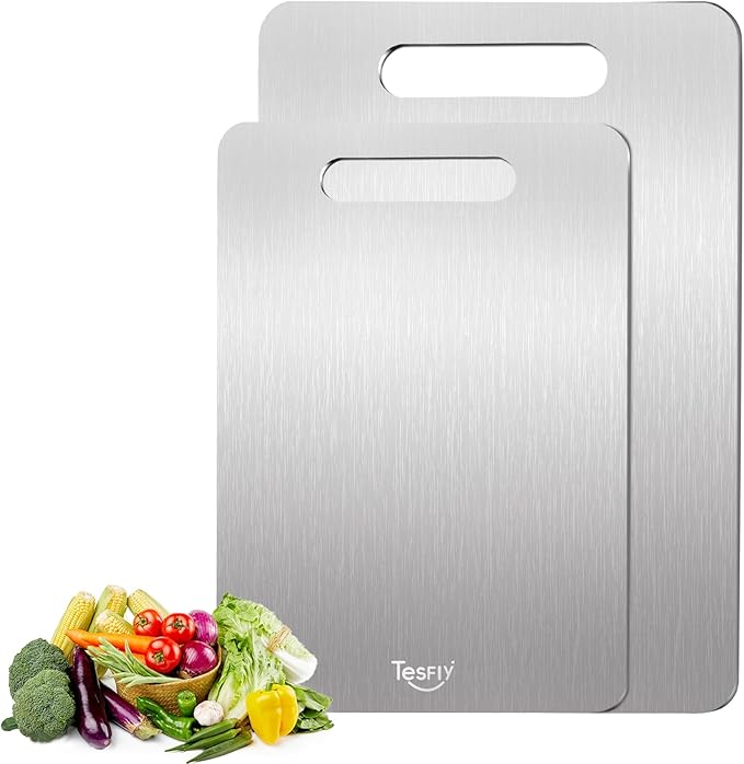 2 Pack Titanium Cutting Board- 100% Pure Titanium Cutting Boards For Kitche,Easy to clean,Double-sided food-grade Cutting Board For Cutting Meats, Fruits And Vegetables,M + L