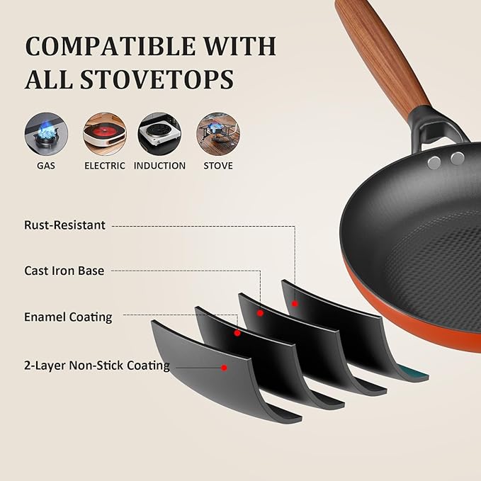 YUTANN Nonstick Cast Iron Skillets 3-Pack - 8/10/12 Inch Frying Pans, Pre-Seasoned with Diamond Bottom for Better Oil Control, PFAS/PFOA Free, Removable Handles, Cookware Gift for Home Chefs