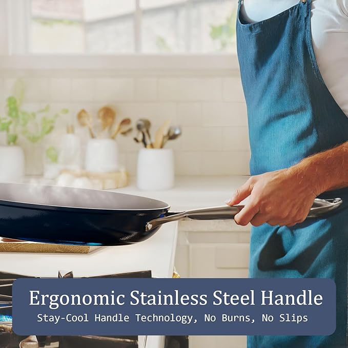 Nonstick Ceramic Frying Pan 8" for All Stovetops, PTFE/PFOA/PFAS Free, Even Heat Distribution Oven Safe up to 500°F, Healthy Non Toxic Skillet w/ Ergonomic Stainless Steel Handle, Olive Green