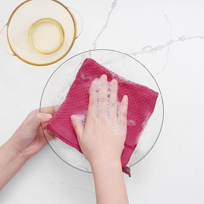Homaxy 100% Cotton Waffle Weave Kitchen Dish Cloths, Ultra Soft Absorbent Quick Drying Dish Towels, 12 x 12 Inches, 6-Pack, Hot Pink