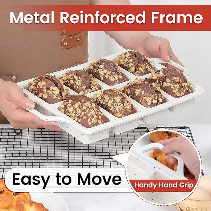 CAKETIME Mini Loaf Pans, Metal Reinforced Frame Silicone Bread Loaf Pans 8 Cavities Nonstick for Baking Cornbread, Mini Bread, Brownie, Cheesecake, Chocolate 2 Pack Confetti