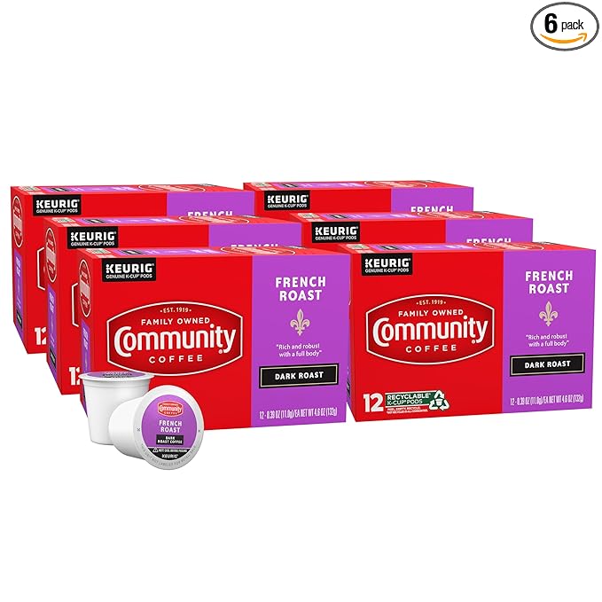 Community Coffee French Roast 72 Count Coffee Pods, Extra Dark Roast, Compatible with Keurig 2.0 K-Cup Brewers, 12 Count (Pack of 6)