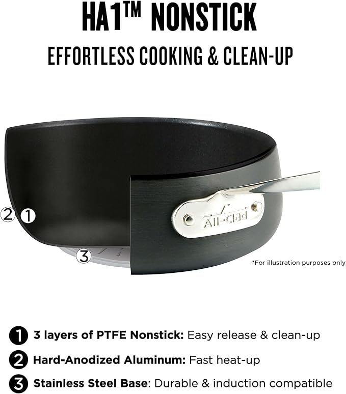 All-Clad HA1 Hard Anodized Nonstick Griddle 11x11 Inch Oven Broiler Safe 500F, Lid Safe 350F Pots and Pans, Cookware Black