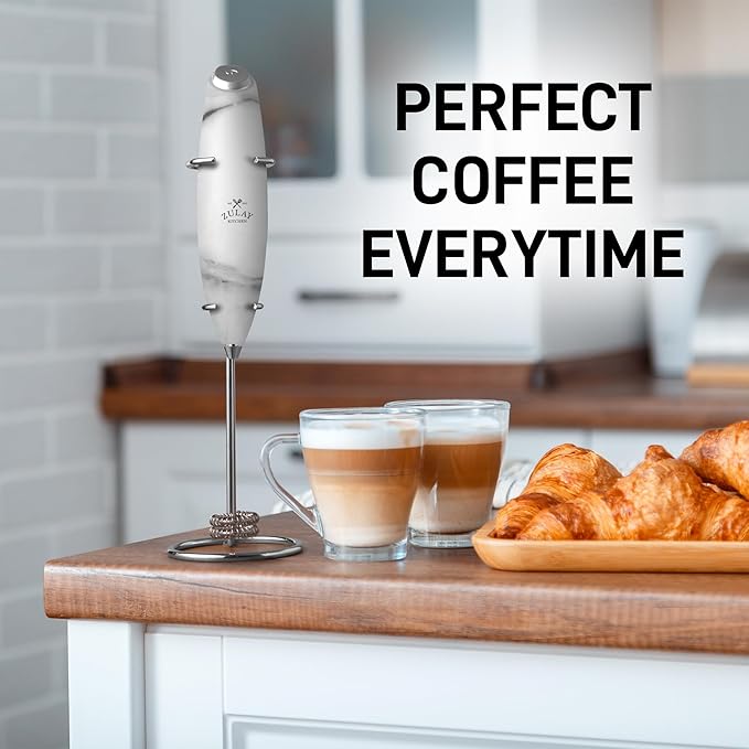 Zulay Kitchen Whisk Milk Frother with 4 Duracell Batteries - Powerful Handheld Foam Maker for Coffee, Lattes, Matcha, Hot Chocolate & Cappuccinos - Whip Creamy Froth in Seconds