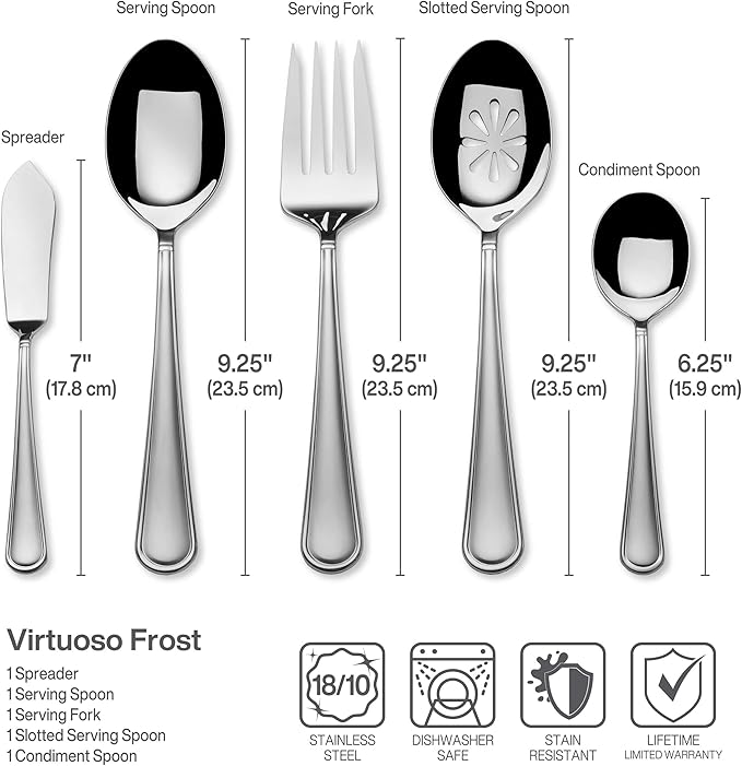 Mikasa, Virtuoso Frost Flatware Service for 12, 65 Piece Set, 18/10 Stainless Steel, Silverware Set with Serving Utensils