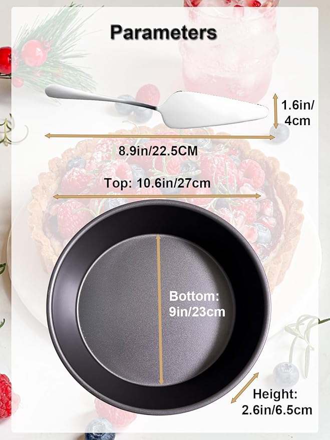 10×2.6 Inch Deep Pie Pan with Cake Server for Pie Tart Quiche Baking. Round Cake Pan with Non-Stick Coating, Rugged Carbon Steel. Gift for Women Wife Christmas Thanksgiving Party Festival