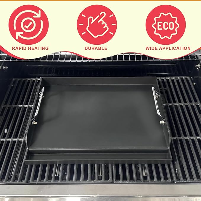 DcYourHome Universal 25" x 16" Stovetop Griddle for Gas Grill/Gas Stove, Nonstick Carbon Steel Large Griddle Pan for All Gas/Charcoal Grills Flat Top Plate, Plancha Para Cocinar, Stove Top Skillet Pan
