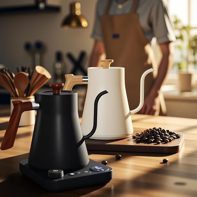Gooseneck electric kettle,Auto Boil Detection, with Variable Temperature Control, Stainless Steel Inner, Ultra-Quiet 304 Stainless Steel,1200W Quick Heating, for Coffee, Tea & Milk, 0.9L(Black)