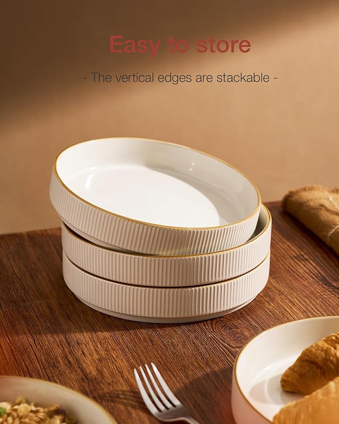 famiware Star 8.25" Pasta Bowls, Large Dinner Bowls Set of 4, Salad Bowl Plates, Shallow Bowls for Eating, White