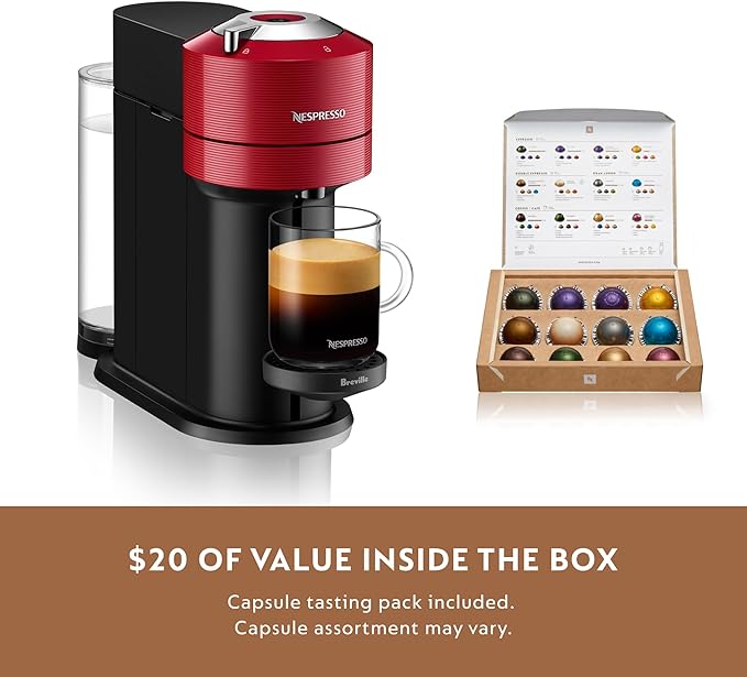Nespresso Vertuo Next Coffee and Espresso Machine by Breville with Milk Frother, 1.1 liters, Cherry