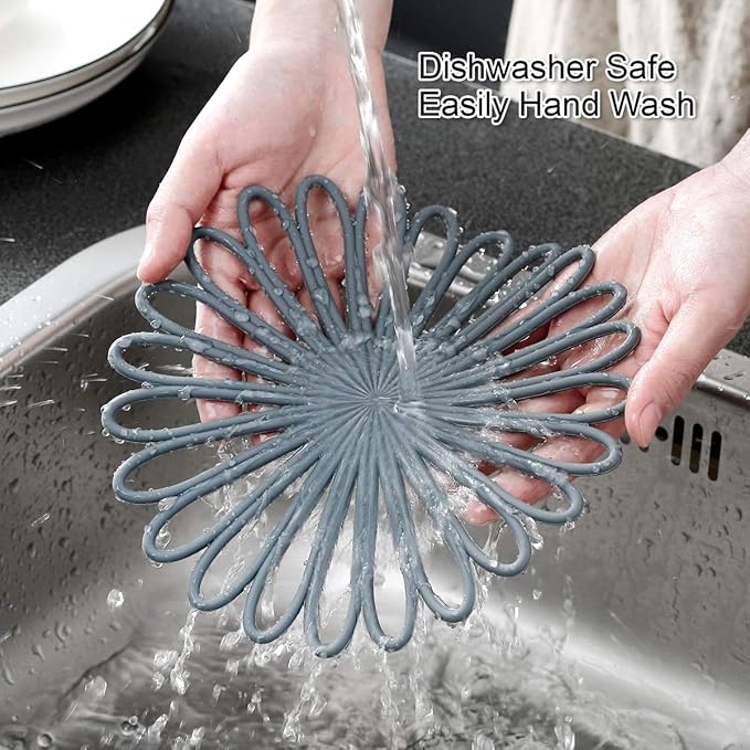 Set of 3 Silicone Trivet Mat - Hot Pot Holder Hot Pads for Table & Countertop - Trivet for Hot Dishes - Non-Slip & Heat Resistant Modern Kitchen Hot Pads for Pots & Pans, Dark Green