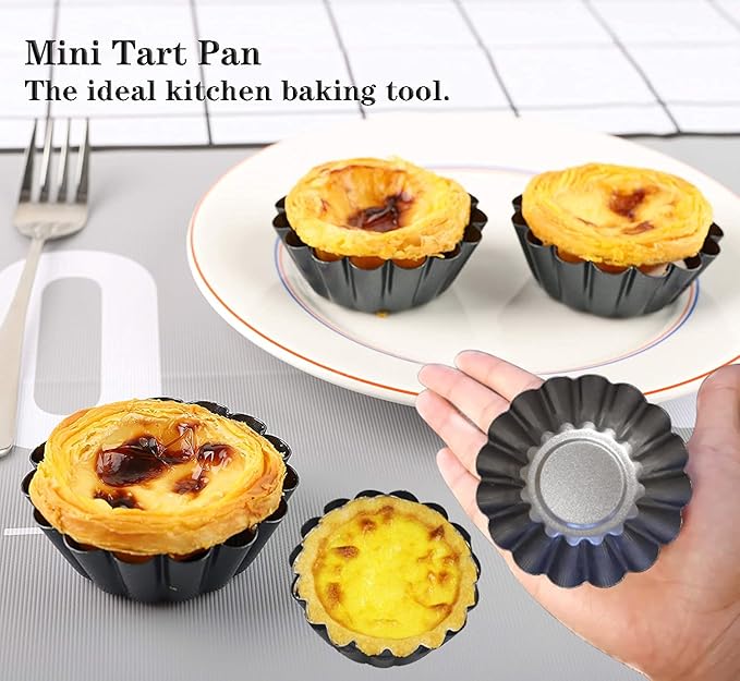 Egg Tart Molds 12PCS Tart Pan 3inch, Mini Carbon Steel Non Stick Tart Pans, Tart Molds For Baking (3 inch)