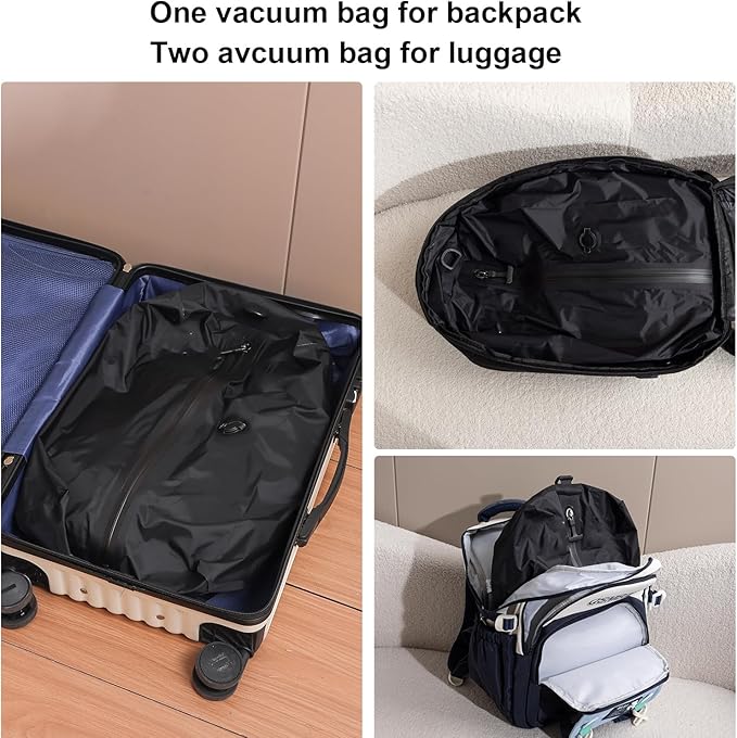 34L Vacuum Bags for Travel Luggage with Pump, Reusable Space Saver Waterproof Compression Bags for Suitcase,Backpack, Vacuum Seal Packing cube for Storage Organizer Cloth (2bag+1pump-34L)