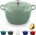 Signature Enameled Cast Iron Dutch Oven, Non-Stick Serving Pot with Tight Fitting Lid for Perfect Roasting, Baking, Sauteing, and Bread Making | 10Q (9.5L) - Sage