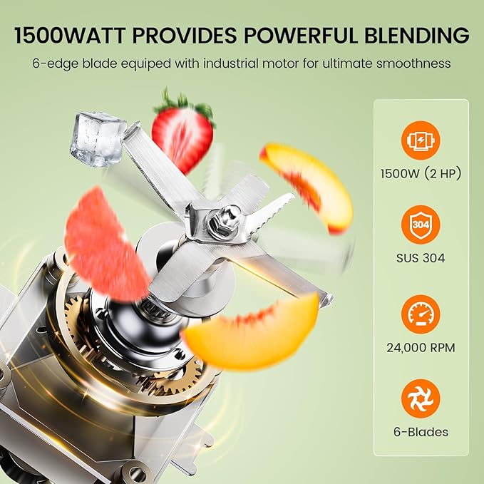 CRANDDI Professional Smoothie Blender, 80oz BPA-Free Countertop Blenders for Smoothies, Shakes & Ice Crushing, 1500W Compact Commercial Kitchen Blender with Stainless Steel Blade, 120V, K96