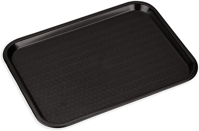Carlisle FoodService Products Cafe Fast Food Cafeteria Tray with Patterned Surface for Cafeterias, Fast Food, And Dining Room, Plastic, 17.87 X 14 X 0.98 Inches, Black, (Pack of 12)