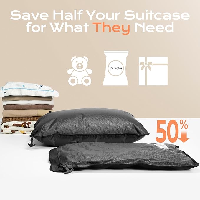 Essential Vacuum Bags for Travel Luggage with Electric Pump, Reusable Compression Bags for Checked Suitcases, Vacuum Seal Spacesaver for Cloth Packing(2Large+Pump)