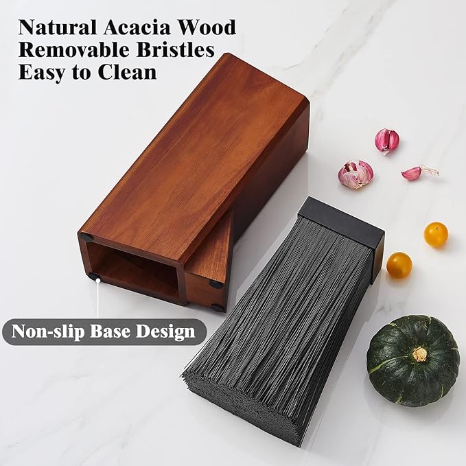 ENOKING Universal Knife Block without Knives, Acacia Wood Knife Holder/Knife Organizer with Removable Plastic Bristles for Kitchen Counter Knife Storage Rack