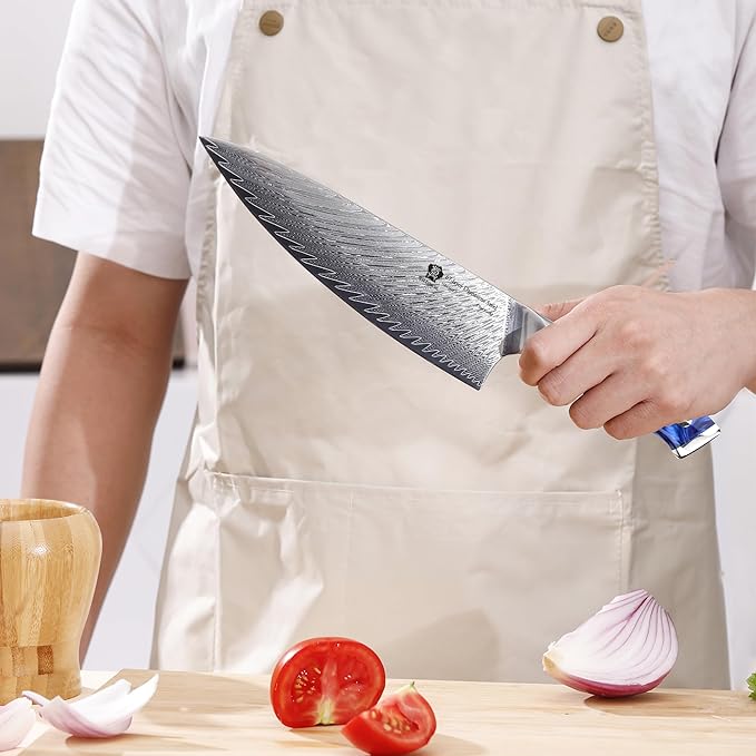 WILDMOK Damascus Chef Knife, 8 inch Japanese chef's knives, Resin Handle kitchen knife, sharp knives kitchen Cooking Knife, chef's knives Including Gift Box