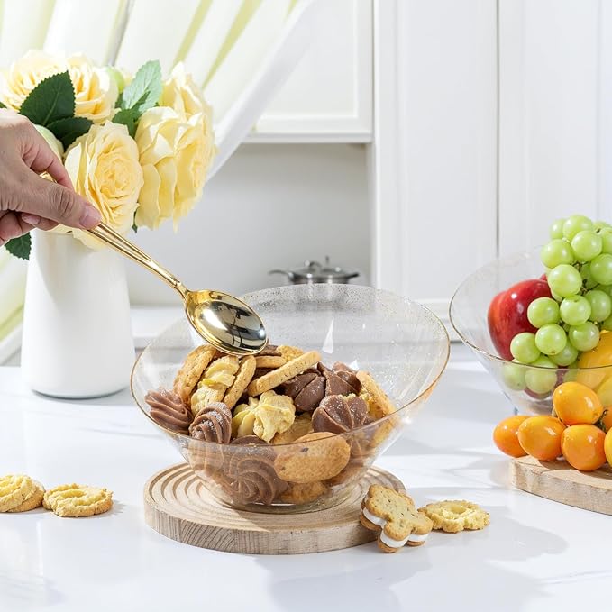 bUCLA 12 Pack Gold Glitter Plastic Serving Bowls - 20 OZ Disposable Snack, Fruit, Chip, Candy Angled Serving Bowls for Party & Thanksgiving